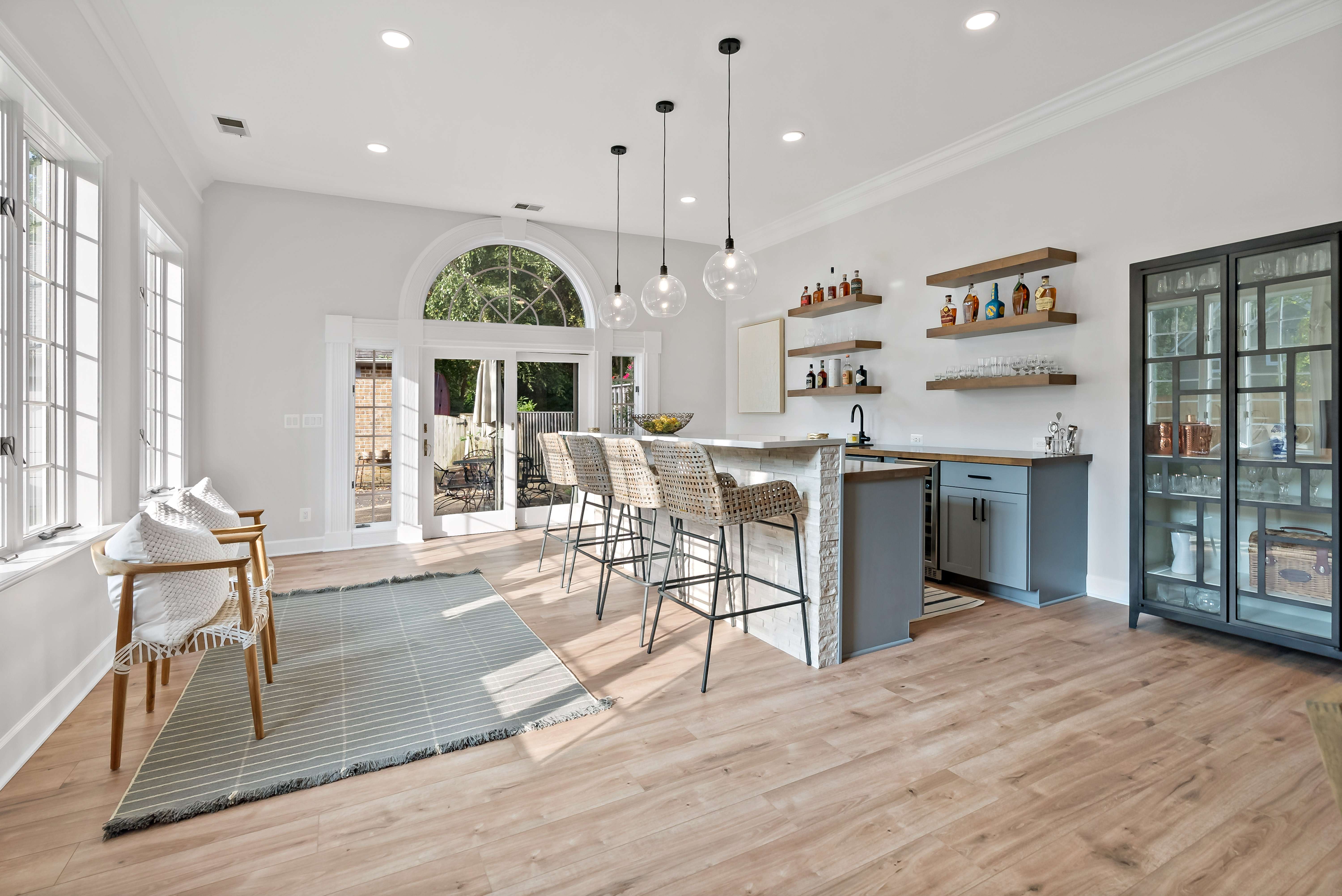 Natural blue bar with stone and wood