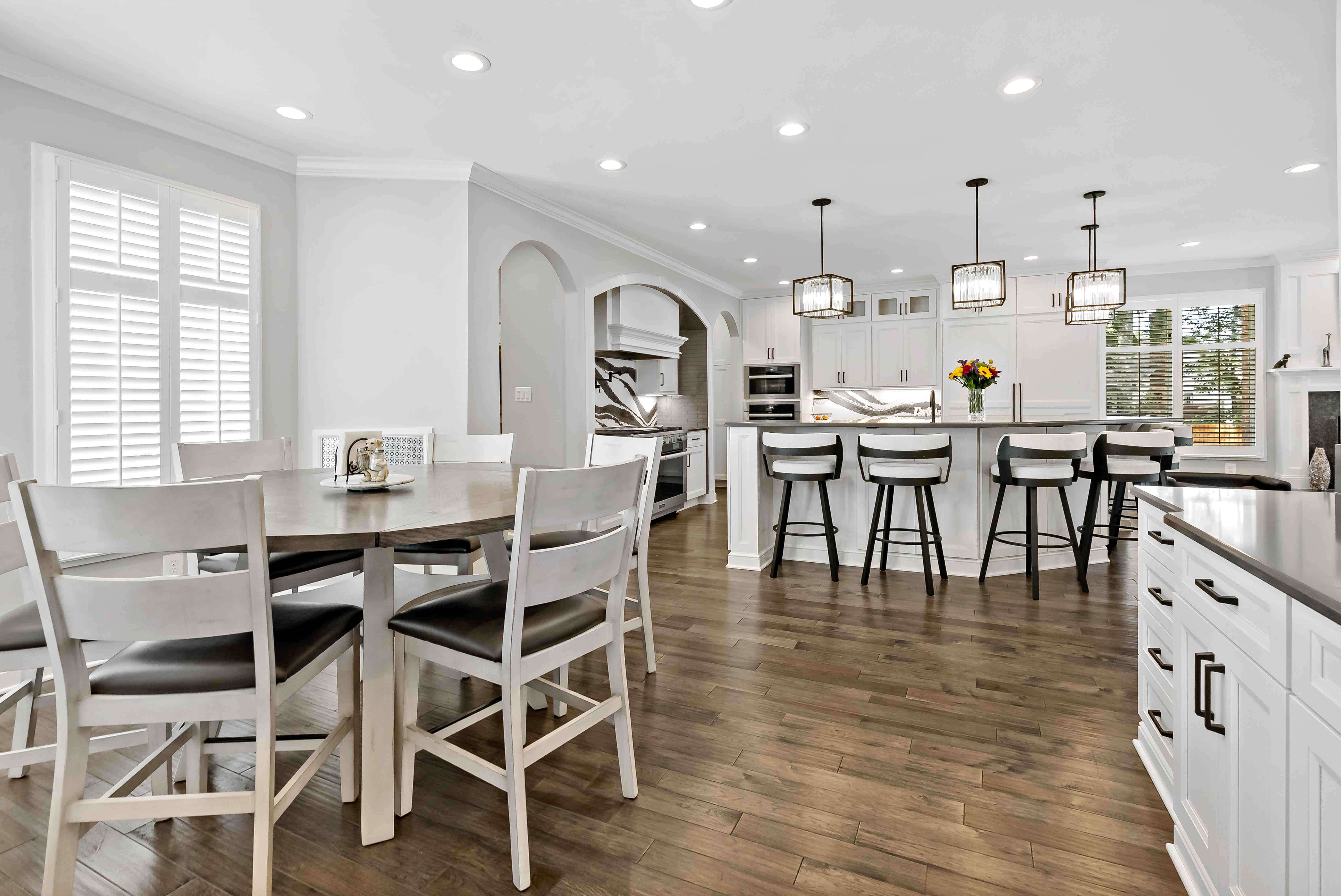 Black and white themed kitchen remodel very open and spacious with large island
