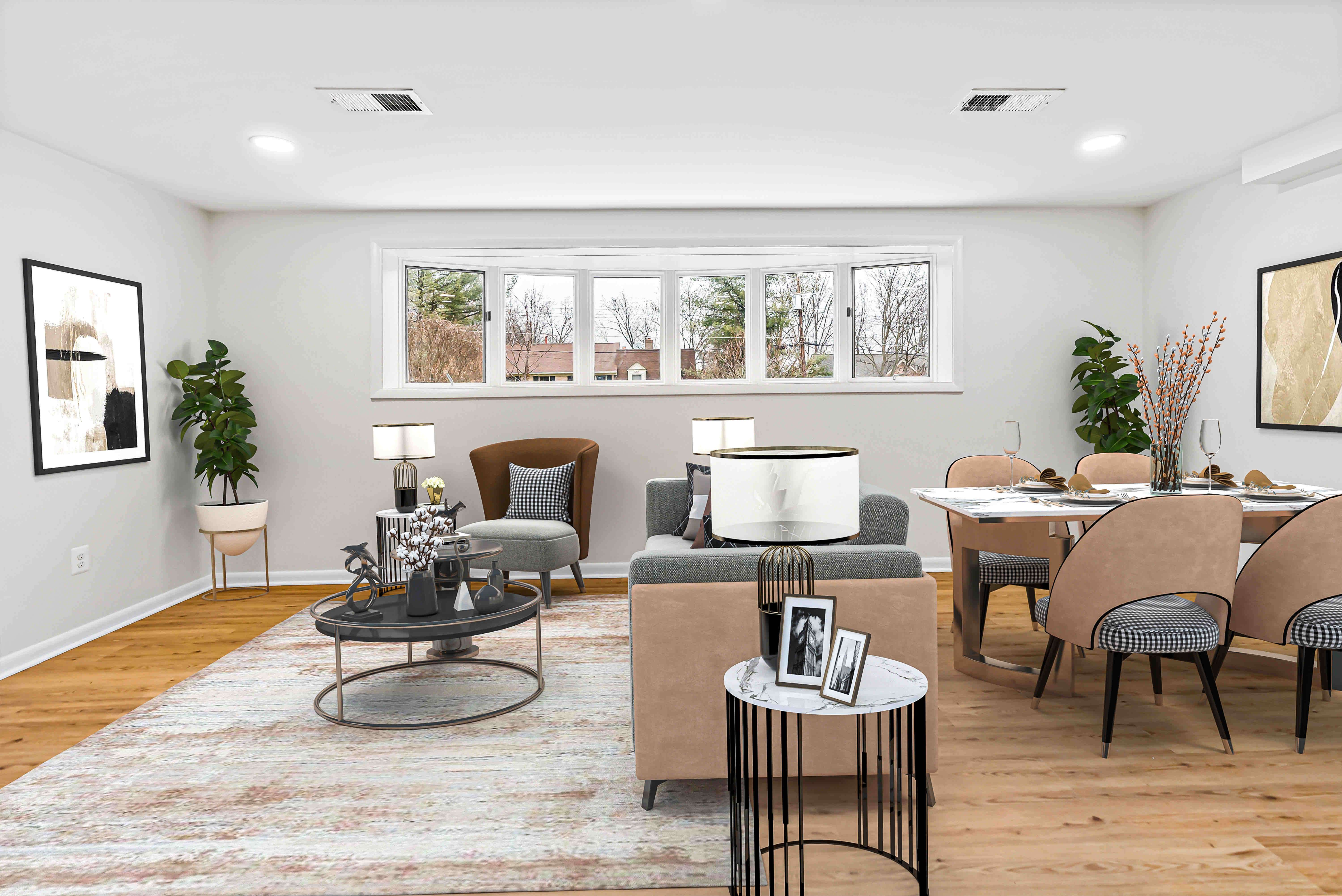 Modern living space with table and couch